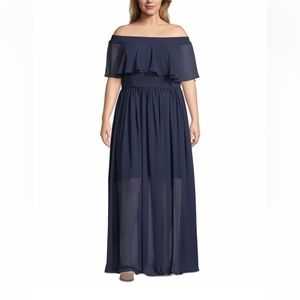 Betsy & Adam navy blue evening gown